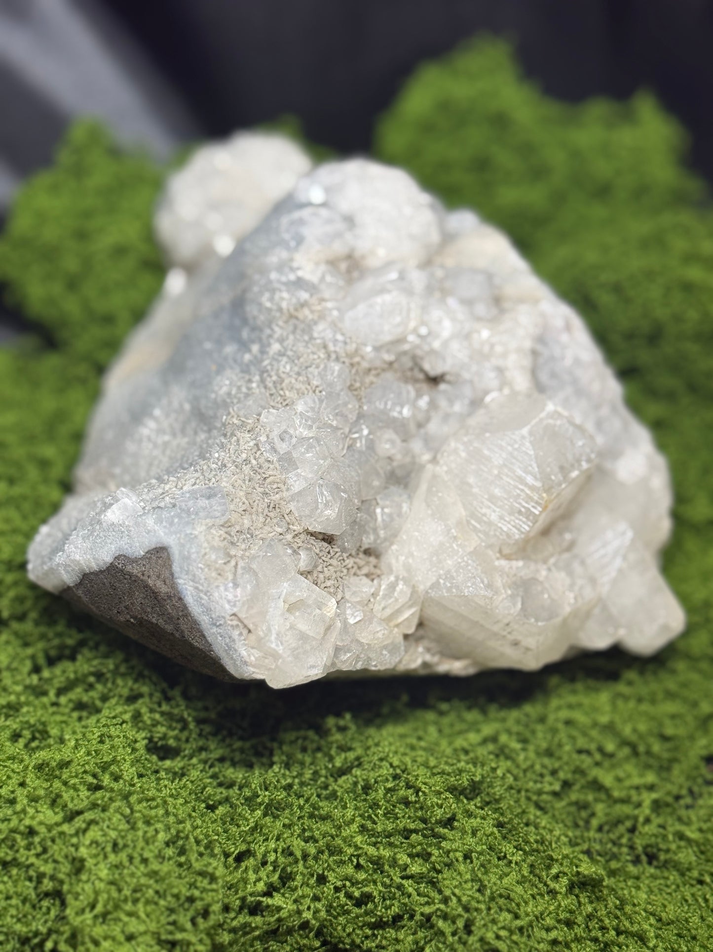 Large White Calcite Cluster w/ Druzy Matrix